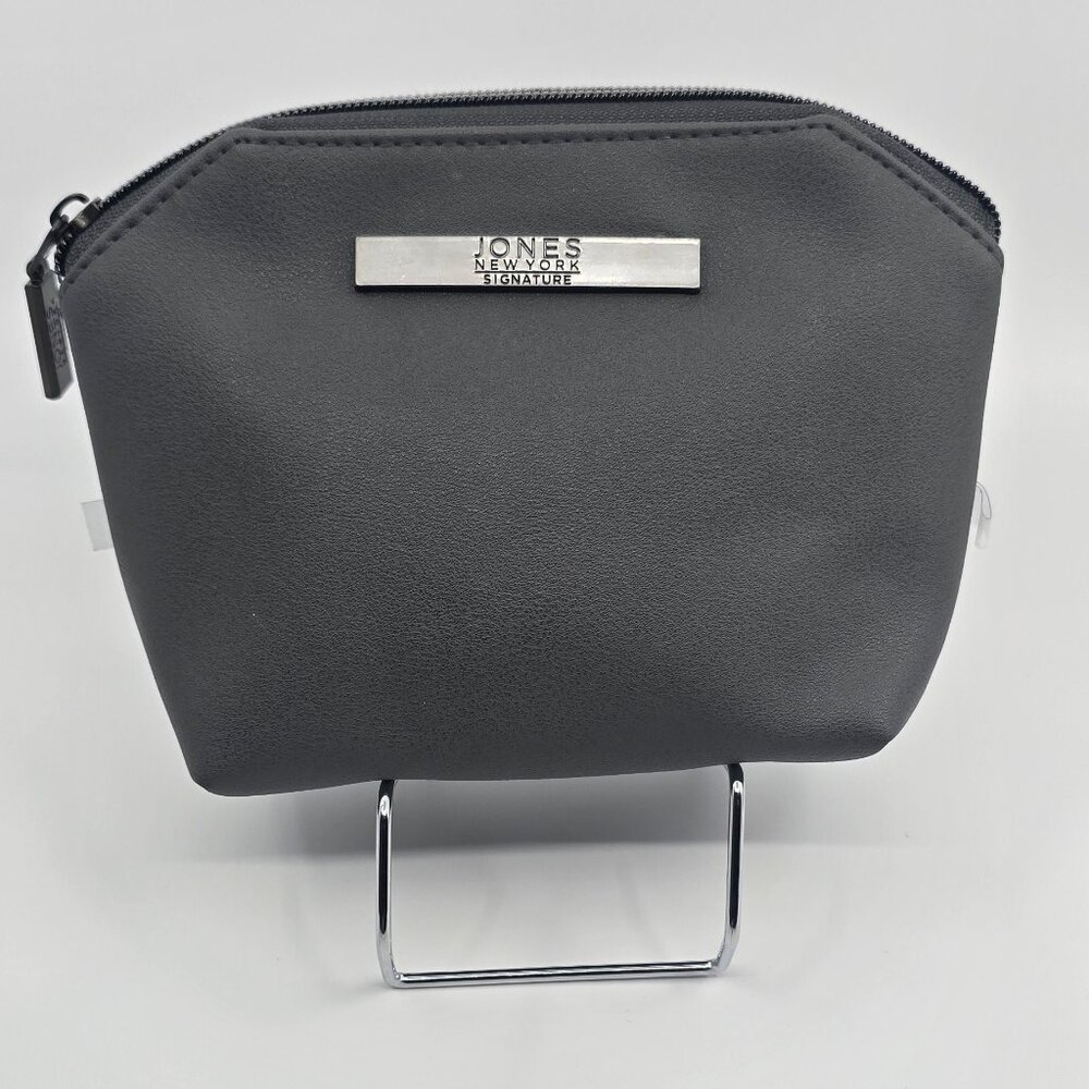 Jones New York Signature Charcoal Grey Pebbled Cosmetic Makeup Bag Pouch - Picture 1 of 8